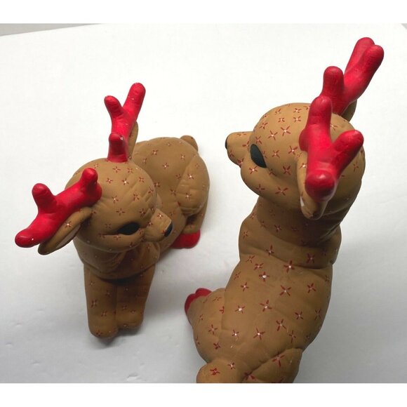 Vintage Kimple Mold Christmas Ceramic Reindeer Figurines Quilted Hand Painted - Picture 10 of 13